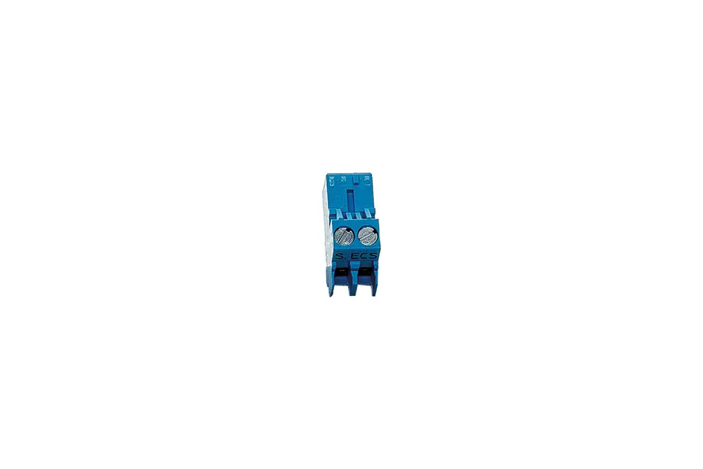 Blauer Stecker mit zwei Polen, geeignet für elektrische Anwendungen, erkennbar an der Marke Brötje und den Anschlussklemmen.