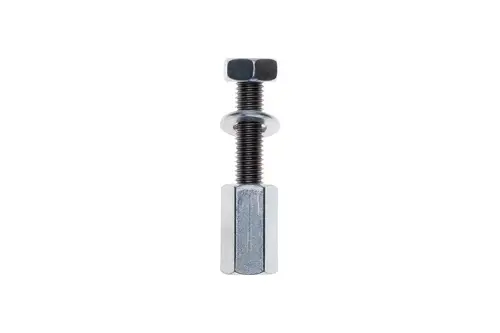 Schrauben und eine Unterlagscheibe von Brötje, bestehend aus einem länglichen Gewinde mit einer Mutter und einem metallischen Element.