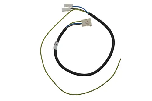 Schwarzes Kabel mit mehreren Anschlusssteckern und einem getrennten grünen Draht, geeignet für Anwendungen von Brötje.