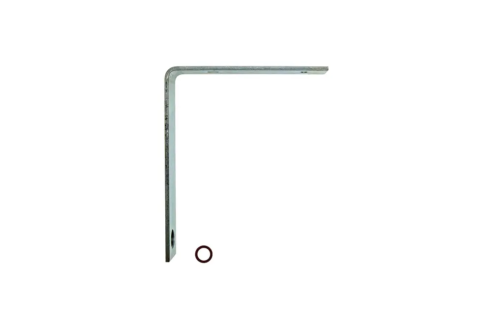 Winkel aus Metall mit einer L-Form und zwei Bohrungen. Abgebildet ist ein Brötje-Winkel, der für verschiedene Montage-Anwendungen verwendet werden kann.