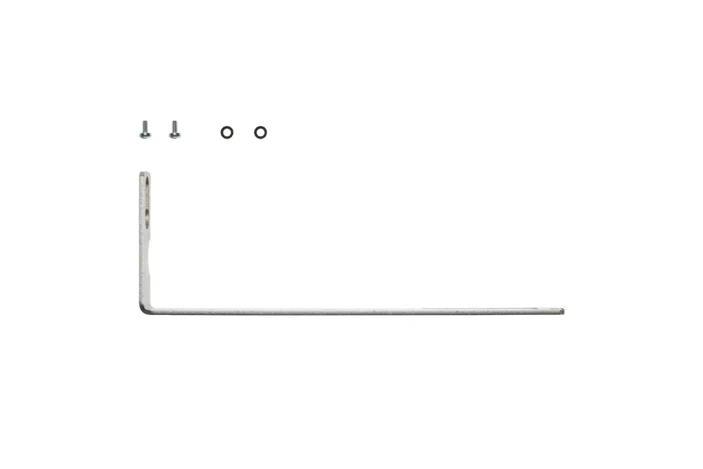 Brötje Halter in L-Form aus Metall mit zwei Schrauben und zwei Dichtungen in der Nähe, geeignet zur Befestigung an einem anderen Element.