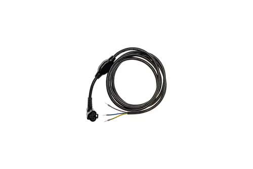 Netzleitung von Brötje mit einem Stecker und mehreren Adern in verschiedenen Farben. Kabel ist schnörkellos verlegt und hat eine runde Form.