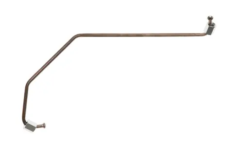 Brötje Öldruckleitung in gebogener Form mit zwei Anschlüssen, einer mit sechseckigem Gewinde und einer mit kleiner Kugel. Metallisches Finish, funktionales Design.