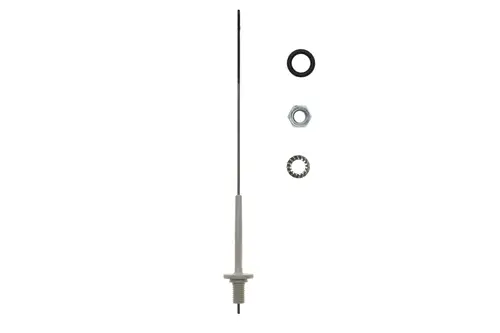Brötje Fremstromanode aus Metall mit Kunststoffgriff und Zubehörteilen, einschließlich O-Ring, Sechskantmutter und Unterlegscheibe, angeordnet auf hellem Hintergrund.