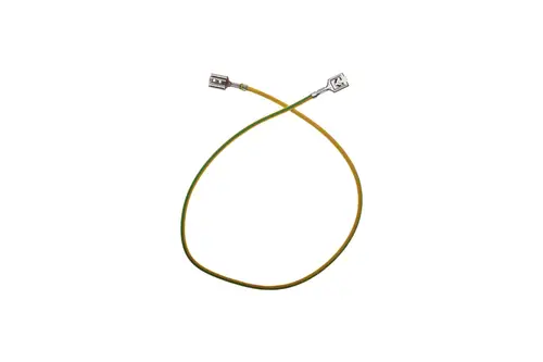 Gelbes Kabel mit zwei Metallanschlüssen, möglicherweise für die Verbindung oder Abdichtung. Produkt könnte mit Brötje-Geräten verwendet werden.