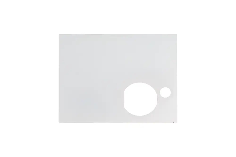 Transparente Abdeckung mit kreisförmigen Ausschnitten, geeignet für Brötje-Produkte, um den Zugriff auf interne Bauteile zu ermöglichen.
