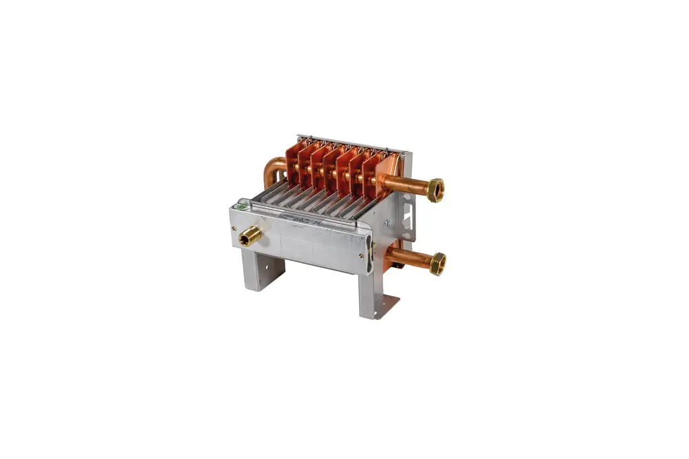 Brötje Brenner mit Kupferrohren und Aluminiumgehäuse, geeignet für Heizsysteme, ohne Düsenplatte, störungsfreies Design für effiziente Wärmeabgabe.