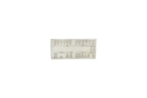 Brötje Aufkleber mit verschiedenen technischen Bezeichnungen und Anschlussdaten, beige Hintergrund mit schwarzer Schrift, zur Kennzeichnung von Funktionen oder Komponenten.