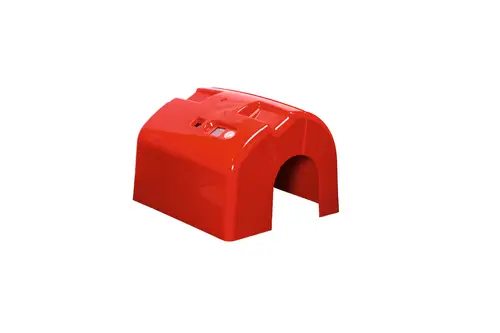 Rote Kunststoffhaube von Brötje, mit abgerundeter Form und einer Öffnung auf der Vorderseite, auf weißem Hintergrund.