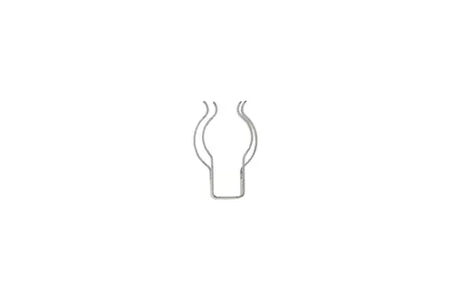 Fixierclip von Brötje mit zwei gebogenen Enden, der zur Befestigung von Komponenten verwendet wird. Metallscharnier, schlichtes Design ohne weitere Merkmale.
