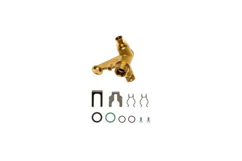 Brass Hydraulikblock mit mehreren Anschlüssen und Metallteilen sowie Dichtungen, geeignet für Anwendungen von Brötje, angeordnet in übersichtlicher Anordnung.