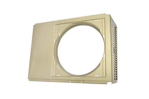 Vorderwand in heller Farbe von Brötje, rechteckige Form mit zentralem Lüftungsöffnungsdesign und seitlichem Gitter zur Luftzirkulation.