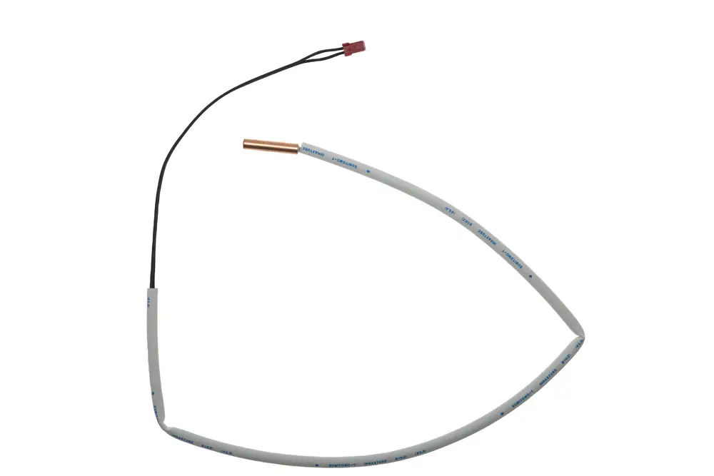Brötje Fühler mit einer flexiblen Leitung, an deren Ende sich ein kupferfarbenes Element befindet. Die Kabel sind teilweise isoliert und schwarz.