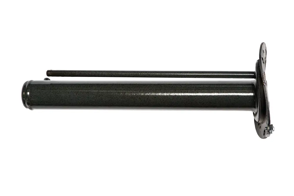 Gehäuse von Brötje für Heizstab, metallisch, zylinderförmig mit Befestigungsplatte und zwei senkrechten Stäben, präsentiert in seitlicher Ansicht auf weißem Hintergrund.