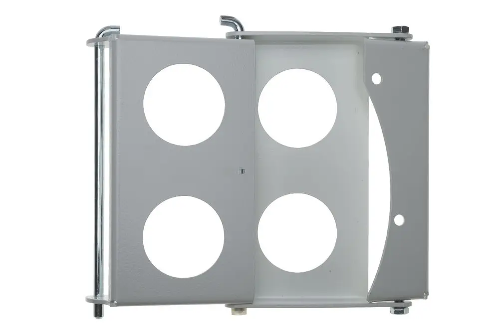 Brötje Dämmung Stopfen mit zwei runden Öffnungen, montierbar an einer Wand, aus grauem Material. Transparentes Design zur Dämmung in Heizungsanwendungen.