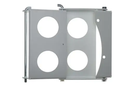 Brötje Dämmung Stopfen mit zwei runden Öffnungen, montierbar an einer Wand, aus grauem Material. Transparentes Design zur Dämmung in Heizungsanwendungen.