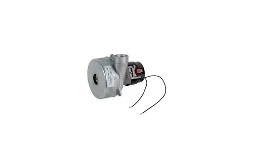 Gebläsemotor von Brötje mit einem runden Gehäuse und einem angeschlossenen Rohr. Sichtbare elektrische Anschlüsse und Etikett auf dem Gehäuse.