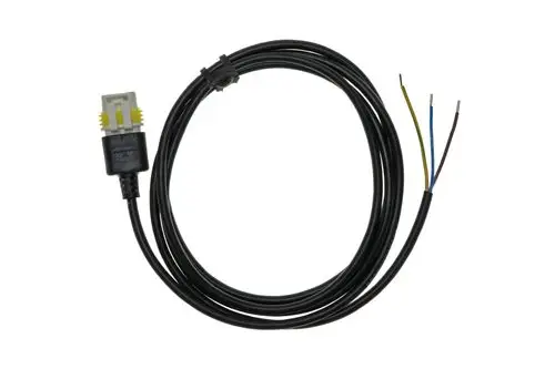 Kabel mit Superseal-Stecker von Brötje, an einem Ende mit Stecker und an dem anderen Ende drei freiliegende Drähte in verschiedenen Farben.