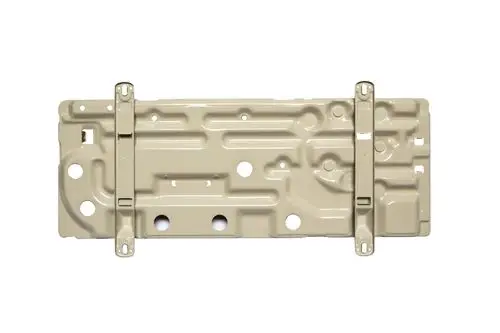 Brötje Sockel in beige, mit mehreren Öffnungen und Halterungen zur Montage. Ideal für die Unterstützung von Heizsystemen oder ähnlichen Anwendungen.