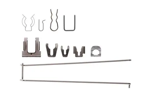 Brötje Clip Set mit verschiedenen Metallclips und Halterungen in unterschiedlicher Form und Größe, angeordnet auf einem weißen Hintergrund.
