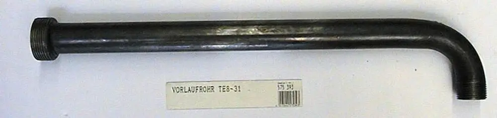 Schwarzes Metallrohr mit einer gebogenen Form und Gewindeanschlüssen an beiden Enden, das als Teil des Brötje Systems verwendet wird.