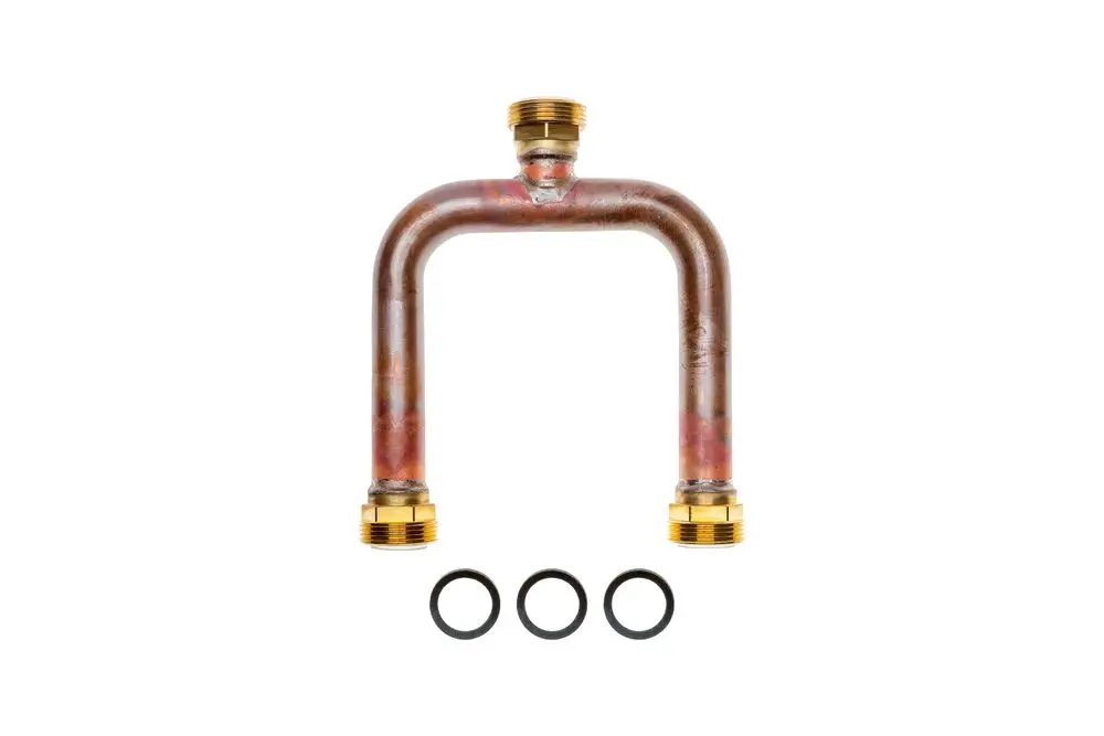 Brötje Hydraulikleitung in U-Form mit zwei Anschlussgewinden und drei O-Ringen darunter. Metallische Oberfläche sichtbar.