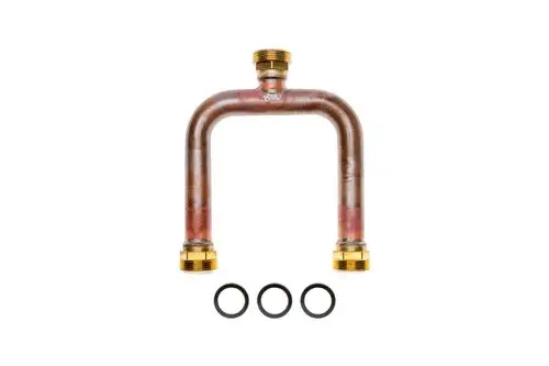 Brötje Hydraulikleitung in U-Form mit zwei Anschlussgewinden und drei O-Ringen darunter. Metallische Oberfläche sichtbar.