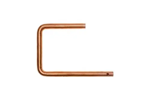 Kupferne 4-Wege-Leitung von Brötje mit gebogenem Design und einem Montagepunkt, geeignet für verschiedene Heizungsanwendungen.