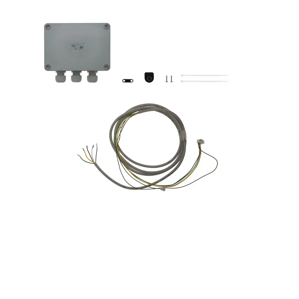 Brötje Modul mit einem grauen Gehäuse und mehreren Kabeln, inklusive Verbindungsteilen und Montagematerial. Geeignet für elektrische Anwendungen.