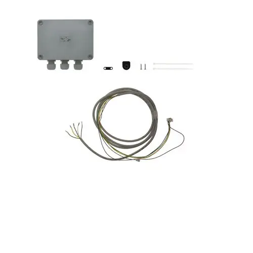 Brötje Modul mit einem grauen Gehäuse und mehreren Kabeln, inklusive Verbindungsteilen und Montagematerial. Geeignet für elektrische Anwendungen.