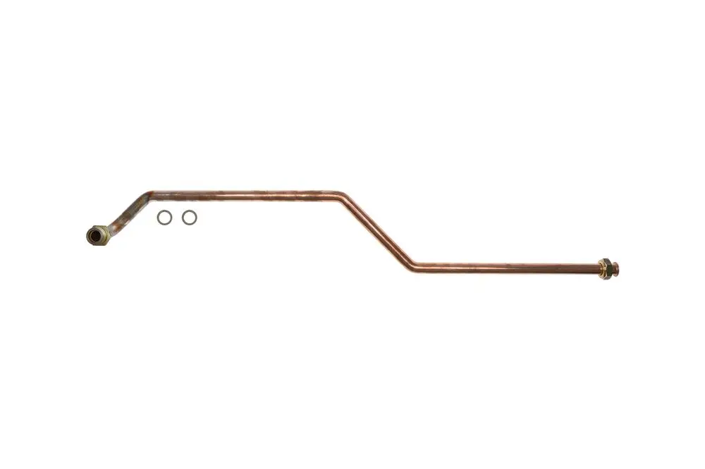 Kupferrohr mit einer gebogenen Form und zwei Dichtungen, geeignet für Installationen von Brötje Trinkwasseranlagen.