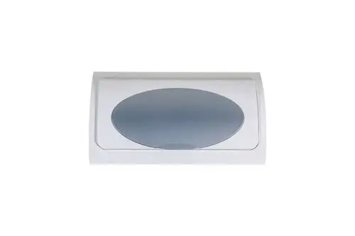 Weißer Armaturentafelblende mit ovaler silberner Fläche, geeignet für Brötje Heizsysteme, montierbar an der Wand oder Geräteoberfläche.