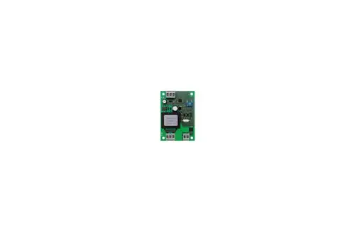 Grüne Platine mit elektronischen Komponenten, einschließlich eines Transformators und Anschlussklemmen, möglicherweise Bestandteil eines Wärmemengenzählers von Brötje.