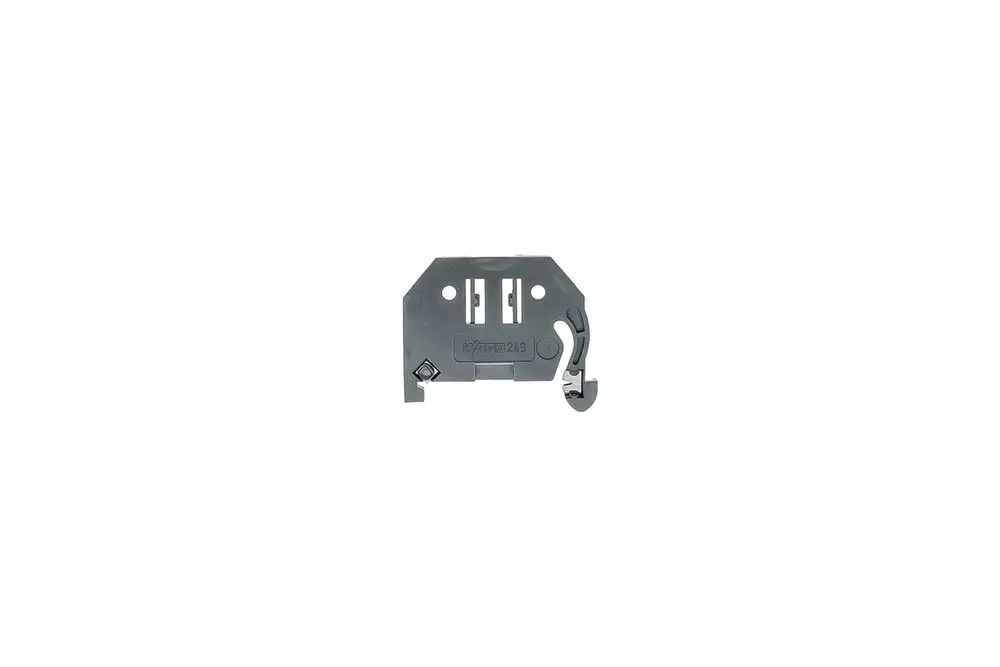 Graue Anschlussklemme von Brötje, mit mehreren Anschlüssen und einer Befestigungsvorrichtung. Eignet sich für elektrische Verbindungen.
