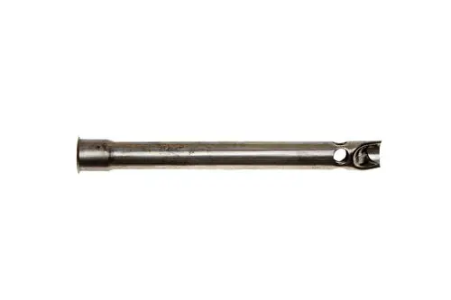 Rundes Metallrohr mit einer Öffnung auf einer Seite und einer Aussparung auf der anderen. Es handelt sich um ein Brötje Einlaufrohr für einen Heizungsanlageneinsatz.