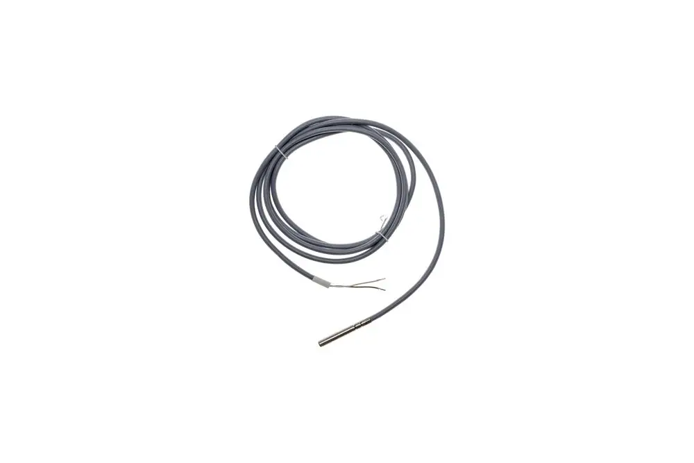 Temperaturfühler von Brötje mit einem langen, flexiblen Kabel, das in der Mitte gewickelt ist. Der Sensor hat eine metallische Spitze für präzise Temperaturmessungen.