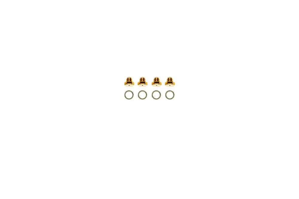 Brötje Umbausatz bestehend aus vier goldfarbenen Schrauben und passenden Unterlegscheiben, auf hellem Hintergrund angeordnet.