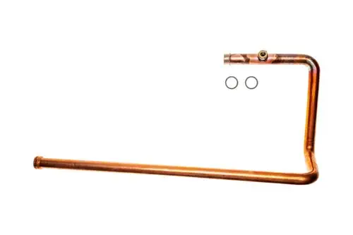 Kupferrohr mit einer gebogenen Form und zwei O-Ringen, geeignet für Heizungsanlagen der Marke Brötje.