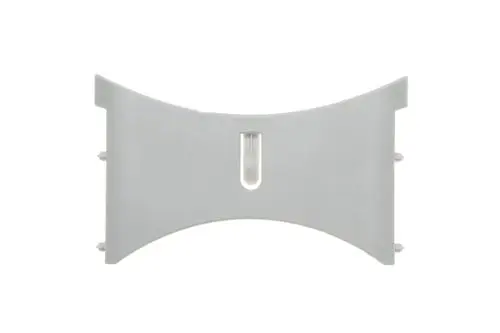 Graues Bauteil mit geschwungener Form, seitlichen Clips und einer Mittelöffnung, wahrscheinlich Teil eines Brötje Heizungs- oder Aufstellersystems.