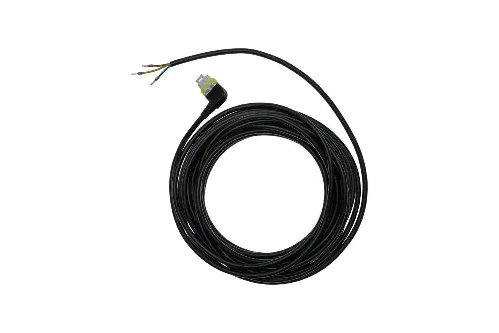 Schwarzes Kabel mit einer Steckdose und drei freiliegenden Adern. Das Produkt wird von Brötje hergestellt und hat eine Länge von 10 Metern.