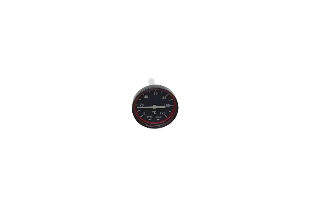 Rundes Thermometer mit einer Skala von 0 bis 120 °C. Die Anzeige ist dunkel mit weißen Zahlen, und die Marke Brötje ist auf dem Ziffernblatt abgedruckt.