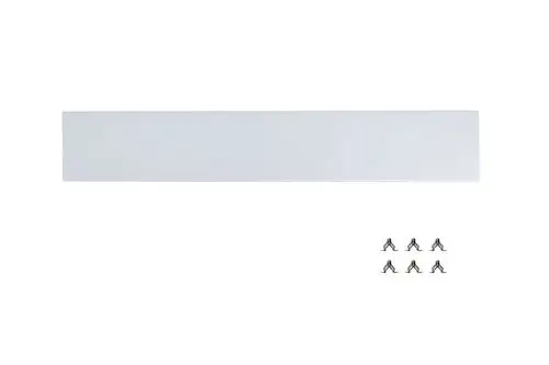 Weißes Verkleidungsfrontblech von Brötje mit Befestigungselementen. Zum Abdecken von Heizungsinstallationen oder ähnlichen Anwendungen.