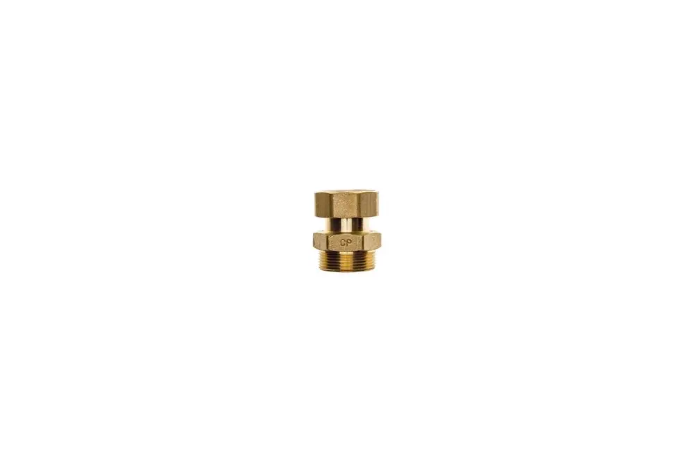 Brass adapter fitting with a hexagonal top for connections. Suitable for plumbing applications. Brötje products often use similar fittings for efficient installation.