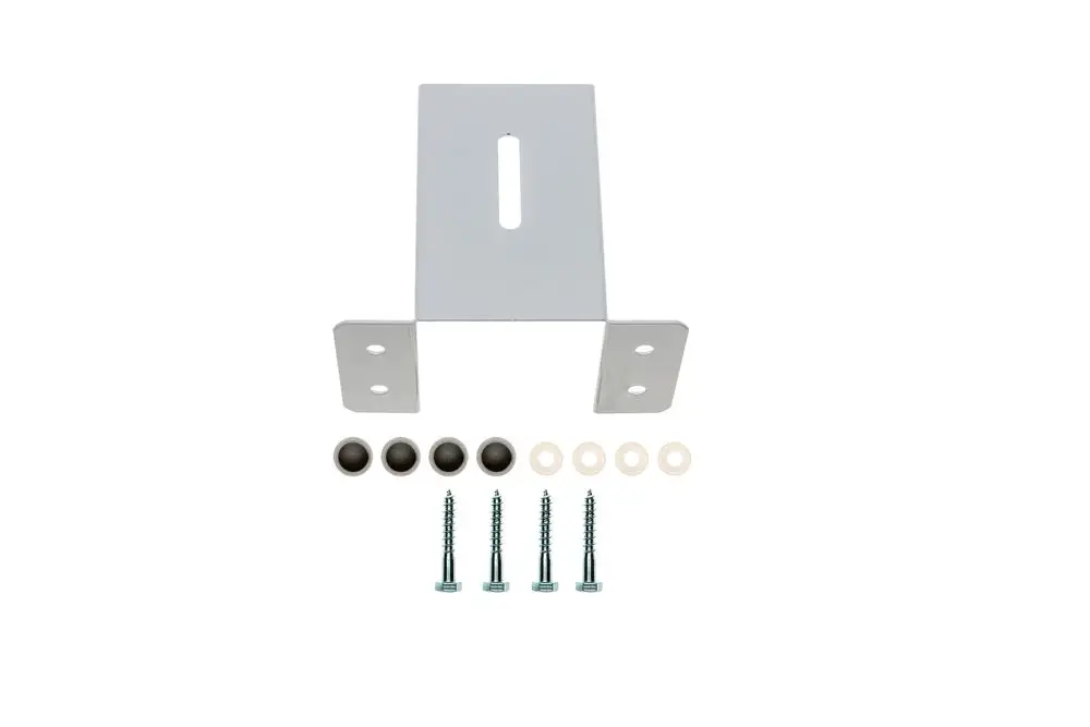 Stützkonsole in grau von Brötje, mit zwei seitlichen Halterungen. Enthält Schrauben und Dichtringe für die Montage. Design für eine robuste Wandbefestigung.