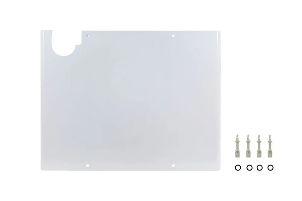 Brötje Verkleidungsdeckel in transparentem Material, rechteckig, mit Ausschnitt und Befestigungselementen. Zubehörteile sind Schrauben und O-Ringe.