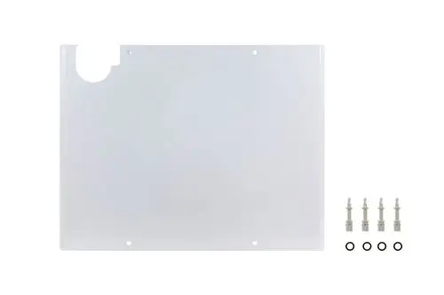 Brötje Verkleidungsdeckel in transparentem Material, rechteckig, mit Ausschnitt und Befestigungselementen. Zubehörteile sind Schrauben und O-Ringe.