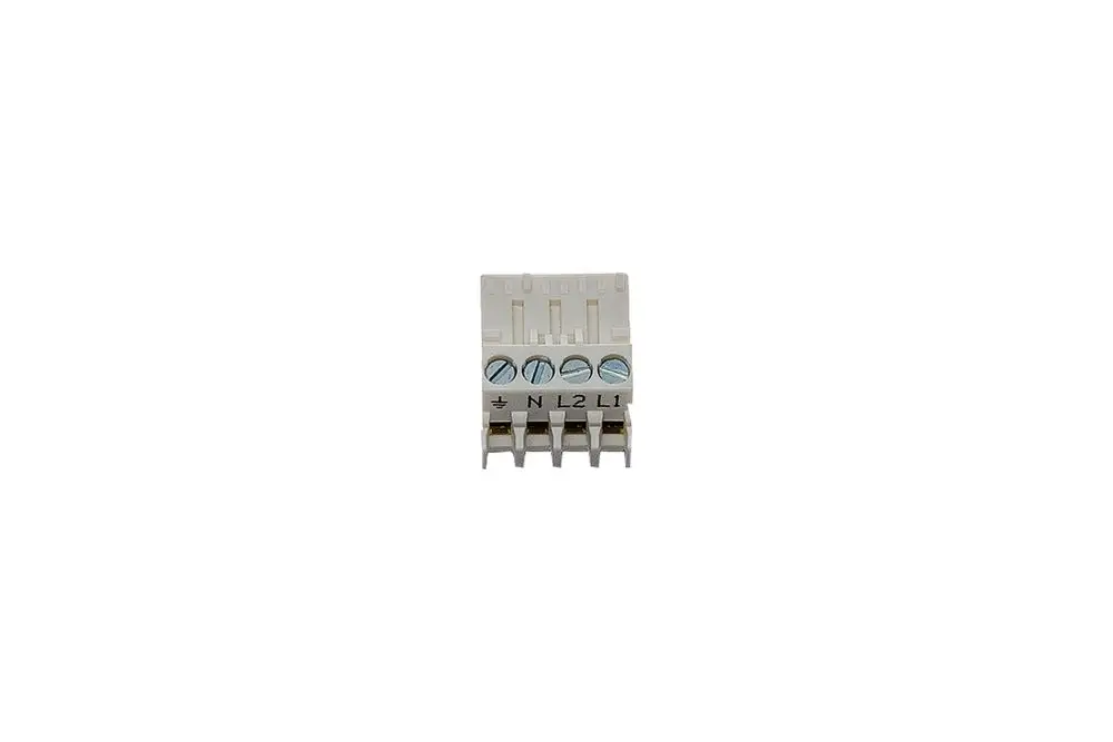 Brötje 4-poliger Stecker mit drei Anschlussklemmen, beschriftet mit N, L1 und L2, auf hellem Hintergrund.
