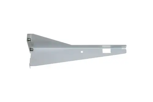 Weißer metallischer Anschlag mit zwei Befestigungselementen, geeignet für die Montage im Schaldfeld. Produkt von Brötje.