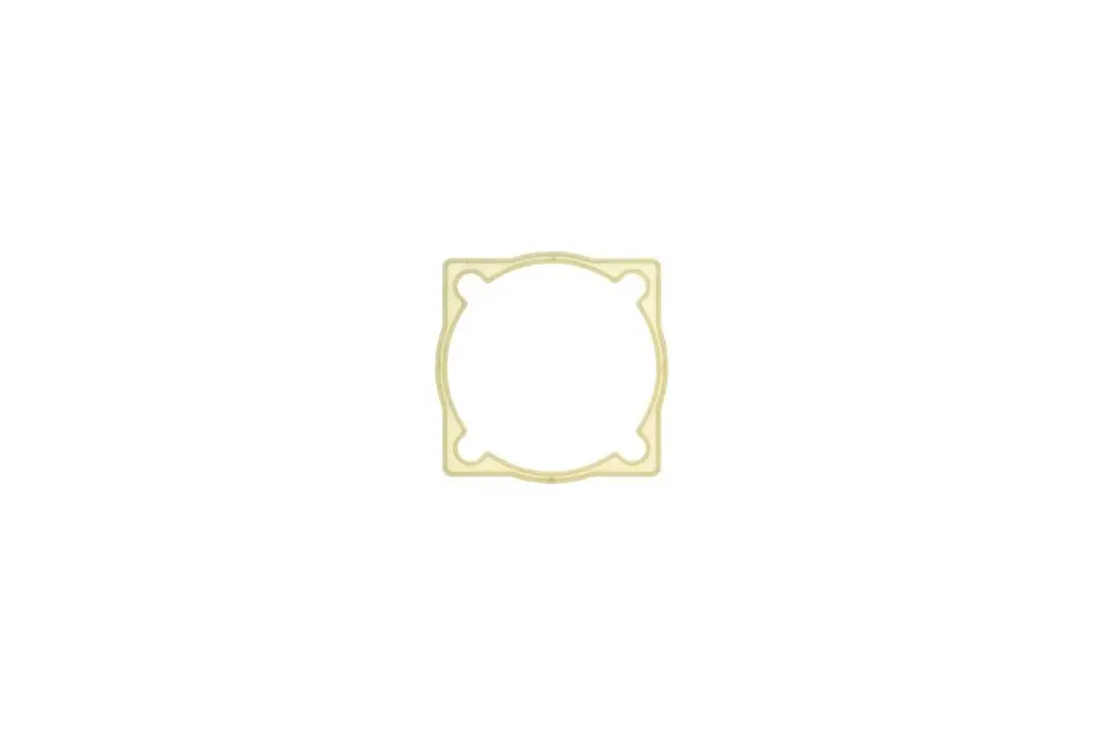 Brötje Abstandshalter in quadratischer Form mit einer kreisförmigen Aussparung in der Mitte. Das Produkt hat abgerundete Ecken und besteht aus einem leichten Material.