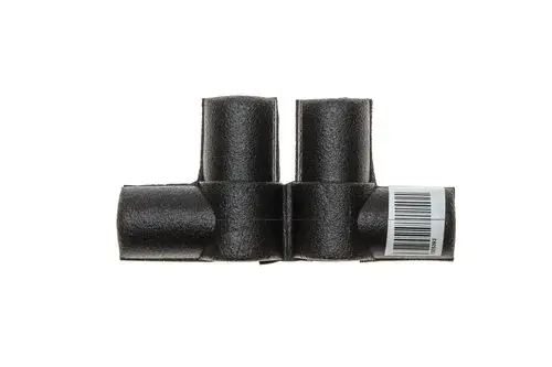 Brötje Isolierung für ein Expansionsventil, schwarz, mit zwei Ausgängen und Barcode-Etikett. Das Produkt ist aus robustem Material gefertigt.